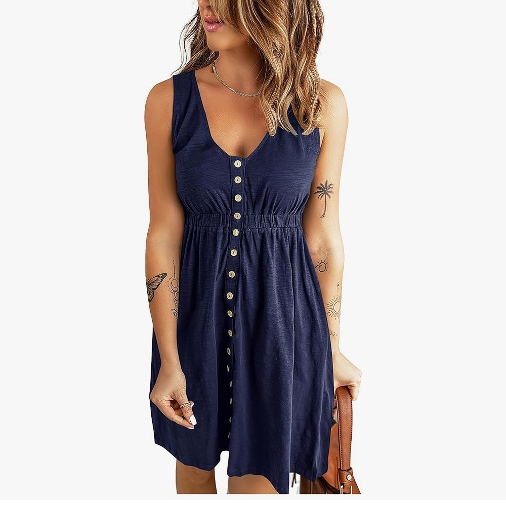 Navy Sleeveless Button-Front Midi Dress